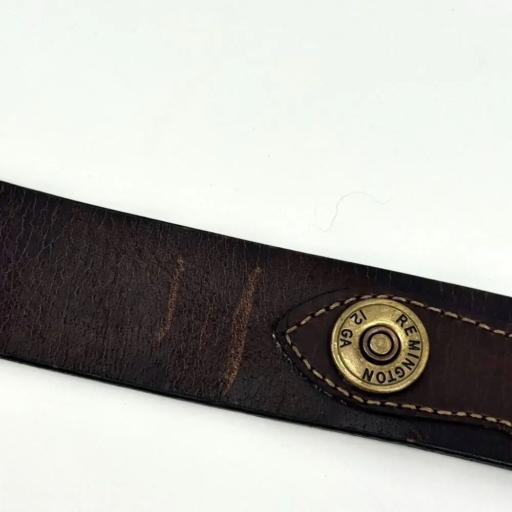 Remington Mens SZ 42 Brown Leather 12 GA Gauge Shell Belt Brass Buckle Concho